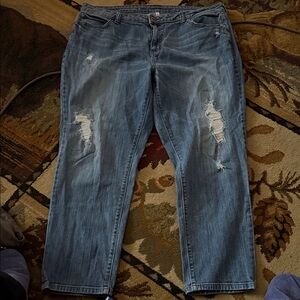 Jennifer Lopez Blue Distressed boyfriend Straight Leg Jeans